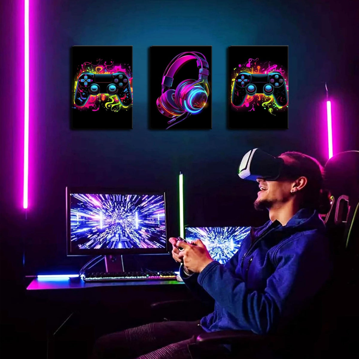 Game Room Decor Posters Set of 3 – Neon Gaming Wall Art – 2 Sizes & 10 Designs - Flex Gamingproduct_type