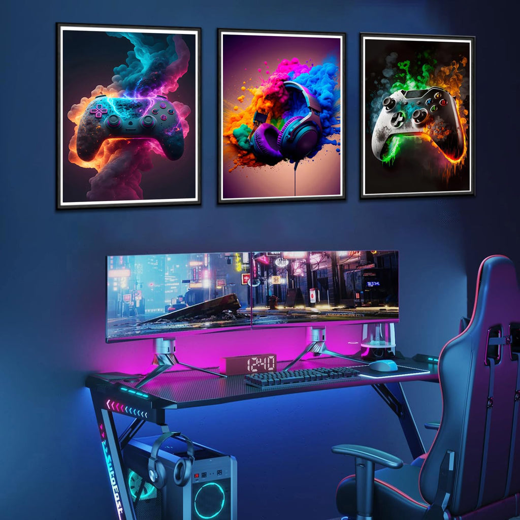 Game Room Decor Posters Set of 3 – Neon Gaming Wall Art – 2 Sizes & 10 Designs - Flex Gamingproduct_type