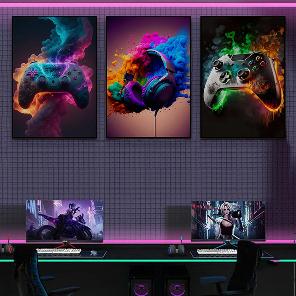 Game Room Decor Posters Set of 3 – Neon Gaming Wall Art – 2 Sizes & 10 Designs - Flex Gamingproduct_type