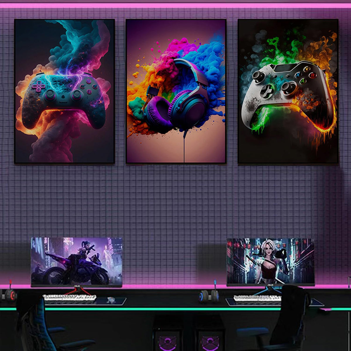 Game Room Decor Posters Set of 3 – Neon Gaming Wall Art – 2 Sizes & 10 Designs - Flex Gamingproduct_type
