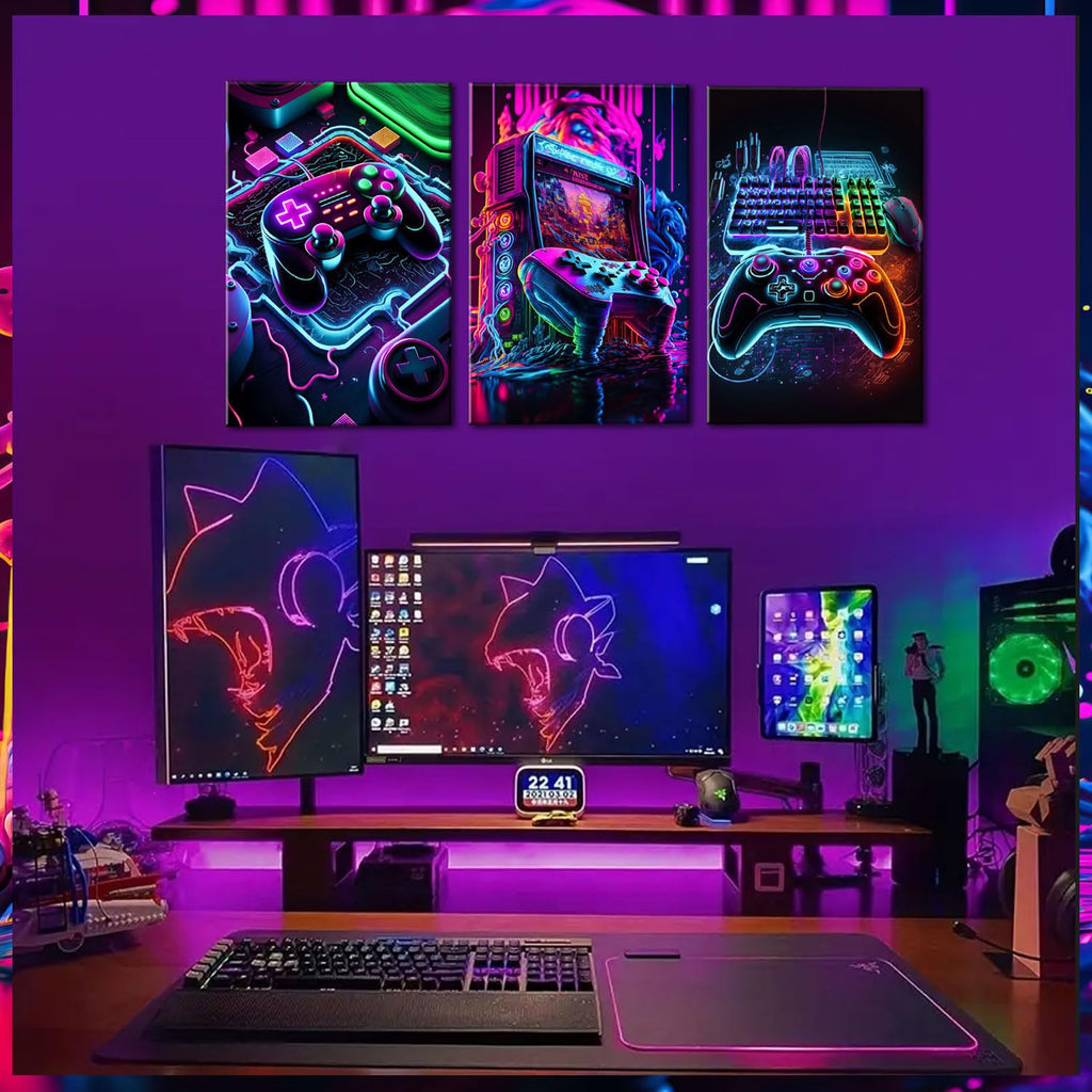 Game Room Decor Posters Set of 3 – Neon Gaming Wall Art – 2 Sizes & 10 Designs - Flex Gamingproduct_type