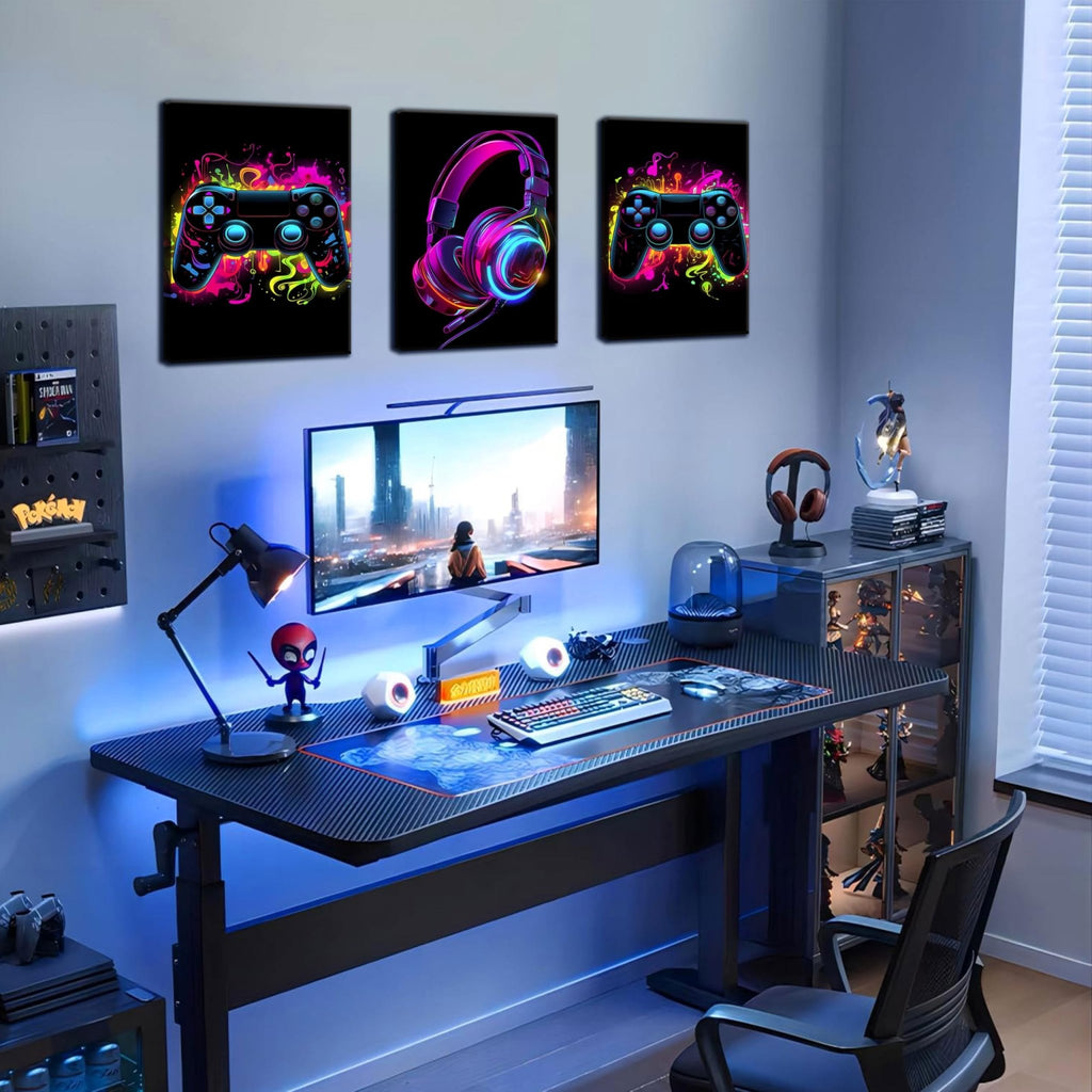 Game Room Decor Posters Set of 3 – Neon Gaming Wall Art – 2 Sizes & 10 Designs - Flex Gamingproduct_type