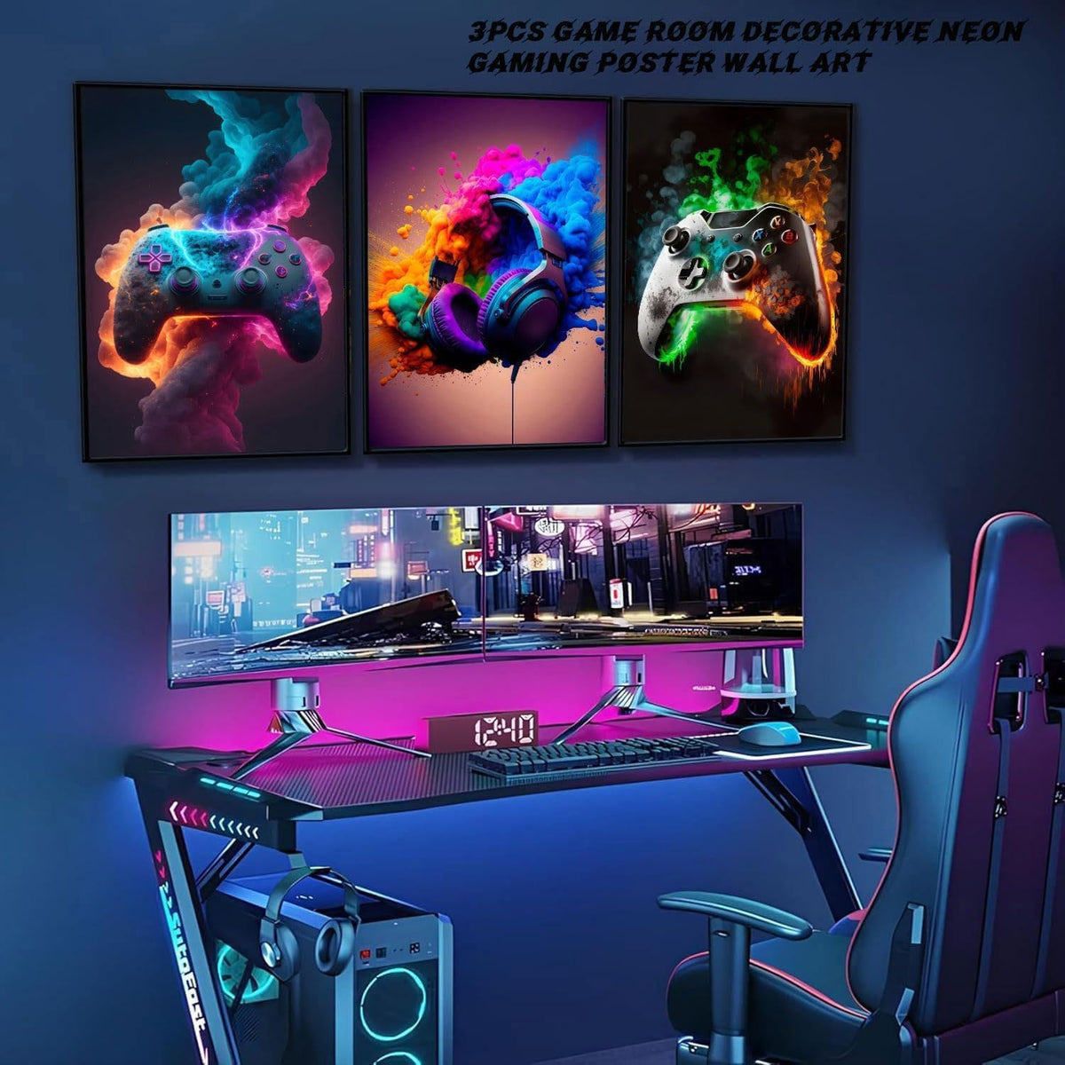 Game Room Decor Posters Set of 3 – Neon Gaming Wall Art – 2 Sizes & 10 Designs - Flex Gamingproduct_type