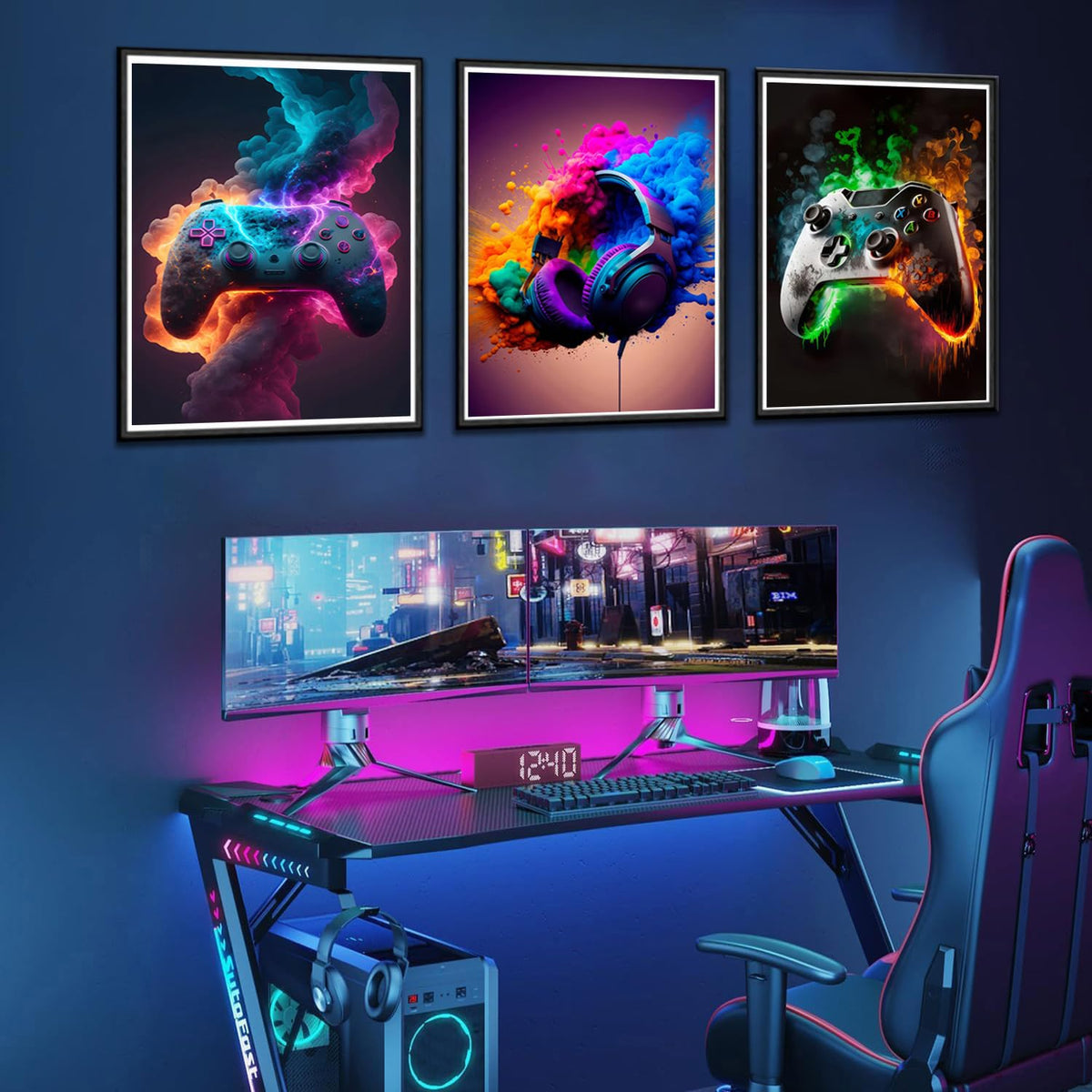 Game Room Decor Posters Set of 3 – Neon Gaming Wall Art – 2 Sizes & 10 Designs - Flex Gamingproduct_type