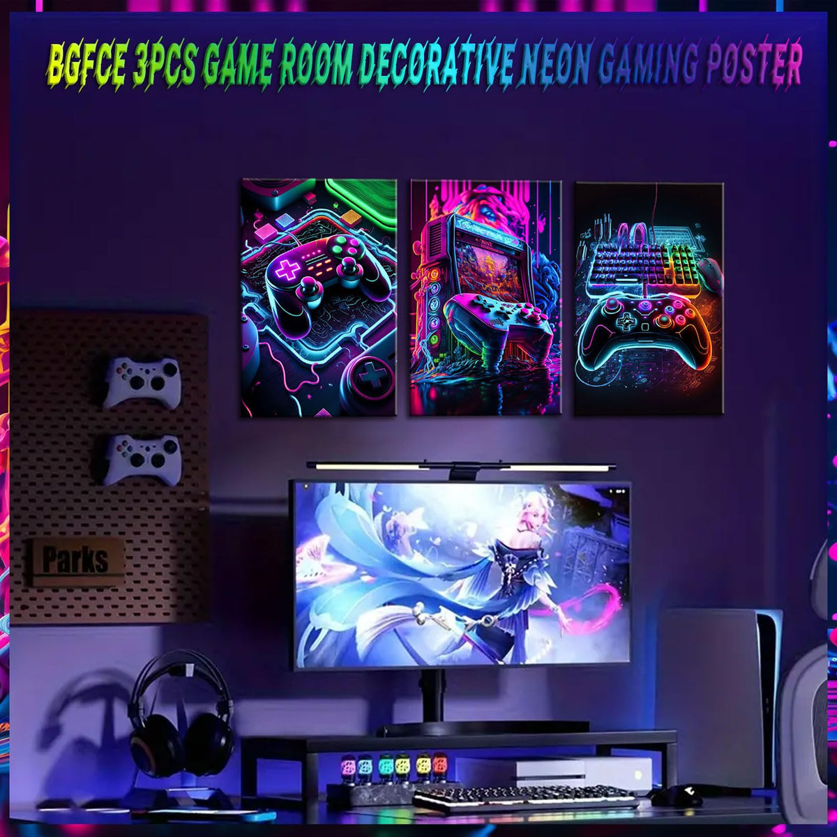 Game Room Decor Posters Set of 3 – Neon Gaming Wall Art – 2 Sizes & 10 Designs - Flex Gamingproduct_type