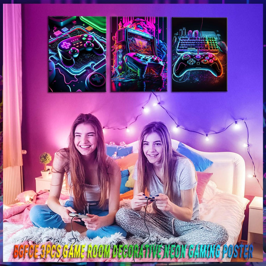 Game Room Decor Posters Set of 3 – Neon Gaming Wall Art – 2 Sizes & 10 Designs - Flex Gamingproduct_type