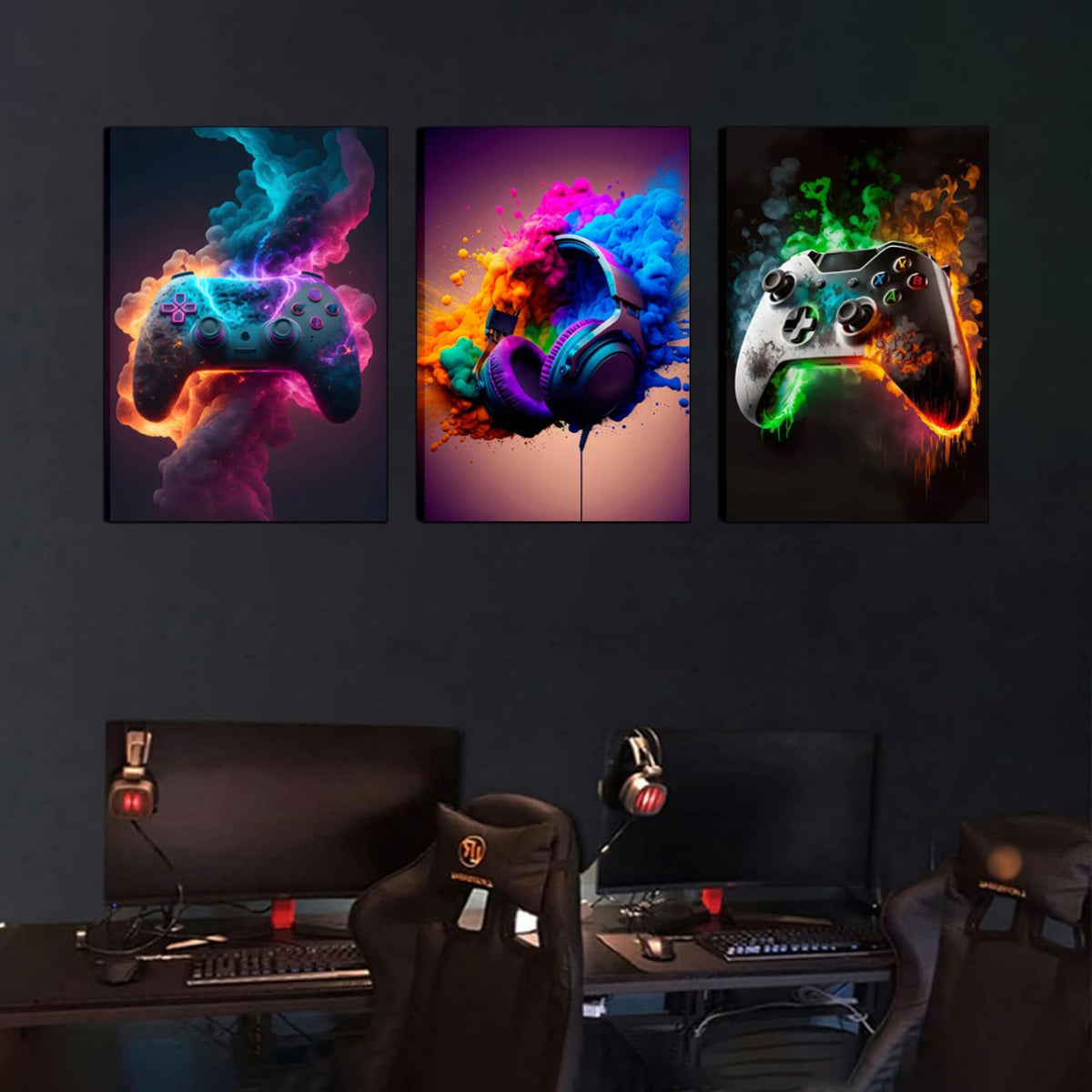 Game Room Decor Posters Set of 3 – Neon Gaming Wall Art – 2 Sizes & 10 Designs - Flex Gamingproduct_type