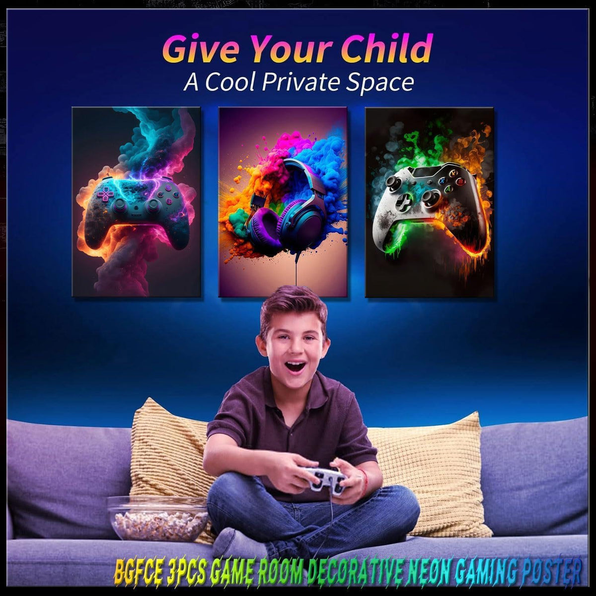 Game Room Decor Posters Set of 3 – Neon Gaming Wall Art – 2 Sizes & 10 Designs - Flex Gamingproduct_type