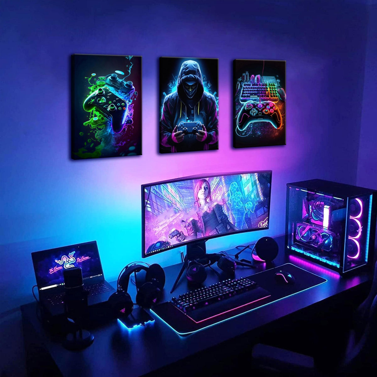 Game Room Decor Posters Set of 3 – Neon Gaming Wall Art – 2 Sizes & 10 Designs - Flex Gamingproduct_type