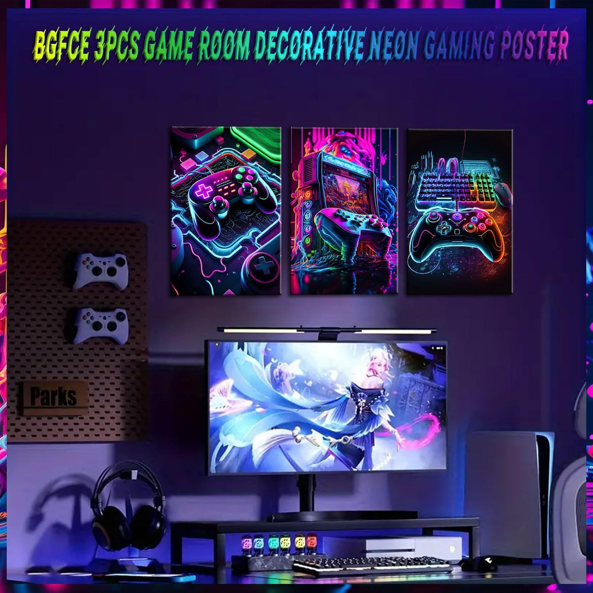 Game Room Decor Posters Set of 3 – Neon Gaming Wall Art – 2 Sizes & 10 Designs - Flex Gamingproduct_type
