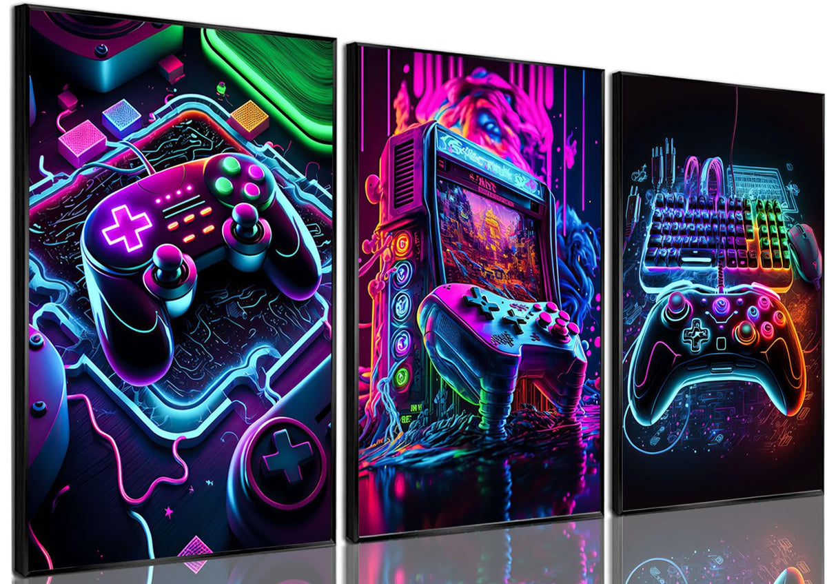 Game Room Decor Posters Set of 3 – Neon Gaming Wall Art – 2 Sizes & 10 Designs - Flex Gamingproduct_type