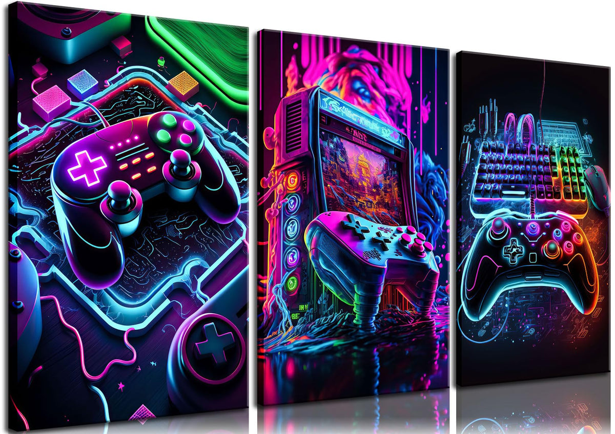 Game Room Decor Posters Set of 3 – Neon Gaming Wall Art – 2 Sizes & 10 Designs - Flex Gamingproduct_type
