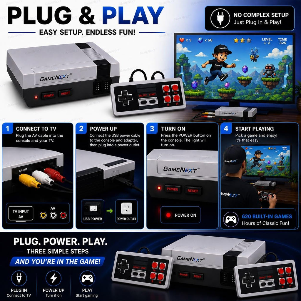 GameNext Retro Game Console with 620 Built-In Games & 2 Controllers - Flex Gamingproduct_type