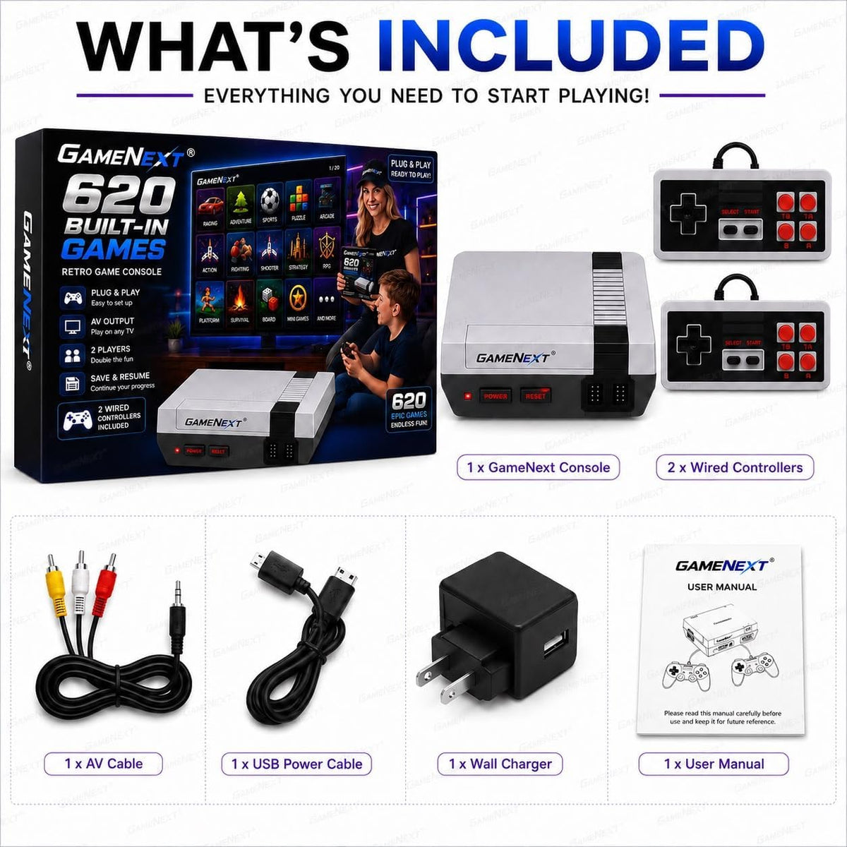 GameNext Retro Game Console with 620 Built-In Games & 2 Controllers - Flex Gamingproduct_type