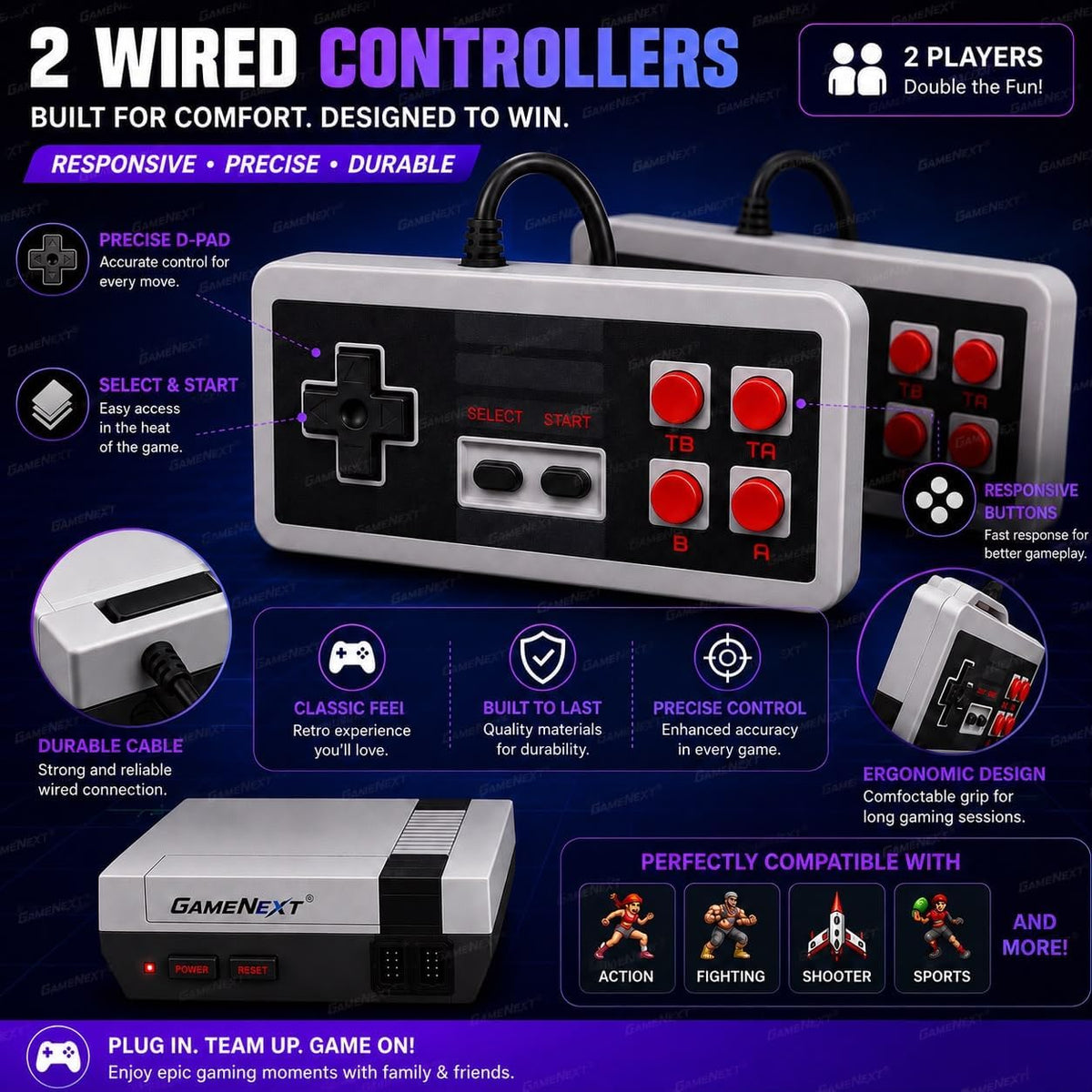 GameNext Retro Game Console with 620 Built-In Games & 2 Controllers - Flex Gamingproduct_type