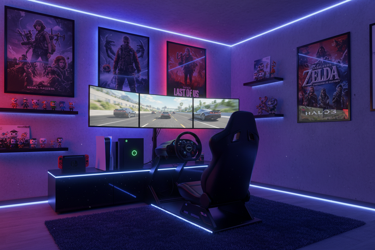 Premium gaming room setup with RGB lighting and gaming gear — Flex Gaming