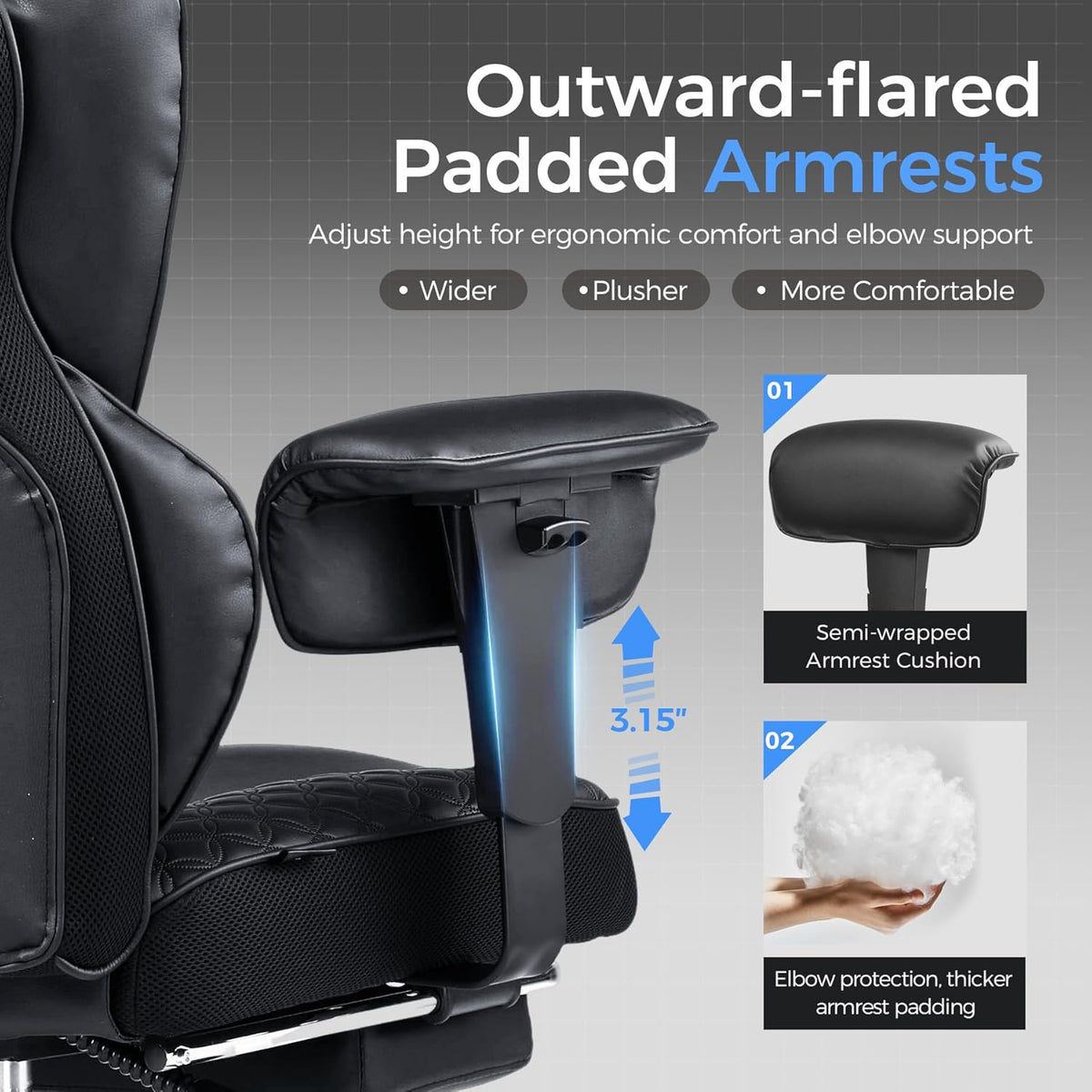 GTPLAYER Big & Tall Gaming Chair 400lbs with Pocket Spring & Footrest – 8 Colors - Flex Gamingproduct_type