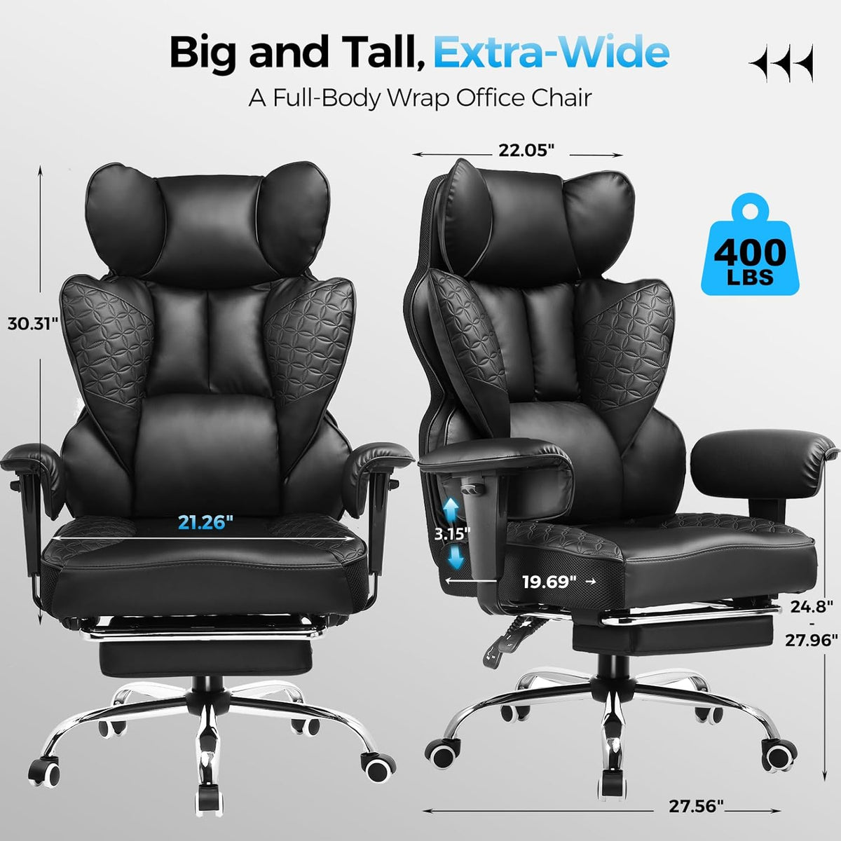 GTPLAYER Big & Tall Gaming Chair 400lbs with Pocket Spring & Footrest – 8 Colors - Flex Gamingproduct_type