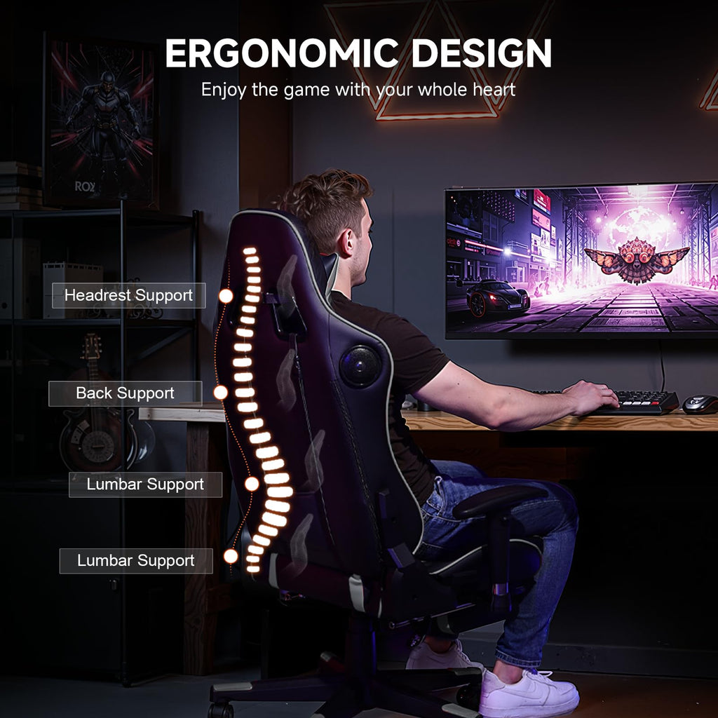 GTPLAYER Gaming Chair with Bluetooth 5.3 Speakers, 3D Armrests & Retractable Footrest – 10 Colors - Flex Gamingproduct_type