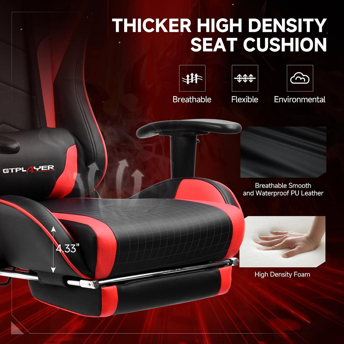 GTPLAYER Gaming Chair with Bluetooth 5.3 Speakers, 3D Armrests & Retractable Footrest – 10 Colors - Flex Gamingproduct_type