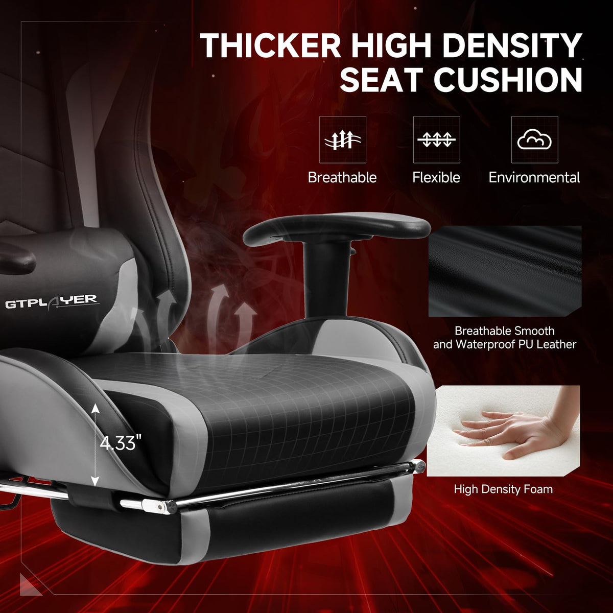 GTPLAYER Gaming Chair with Bluetooth 5.3 Speakers, 3D Armrests & Retractable Footrest – 10 Colors - Flex Gamingproduct_type