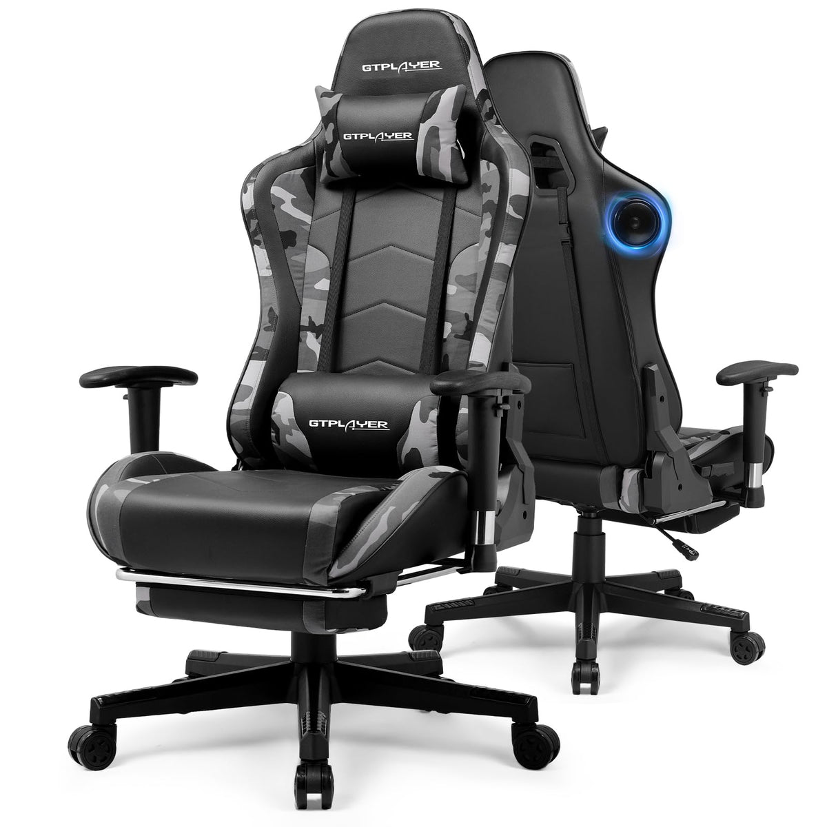 GTPLAYER Gaming Chair with Bluetooth 5.3 Speakers, 3D Armrests & Retractable Footrest – 10 Colors - Flex Gamingproduct_type