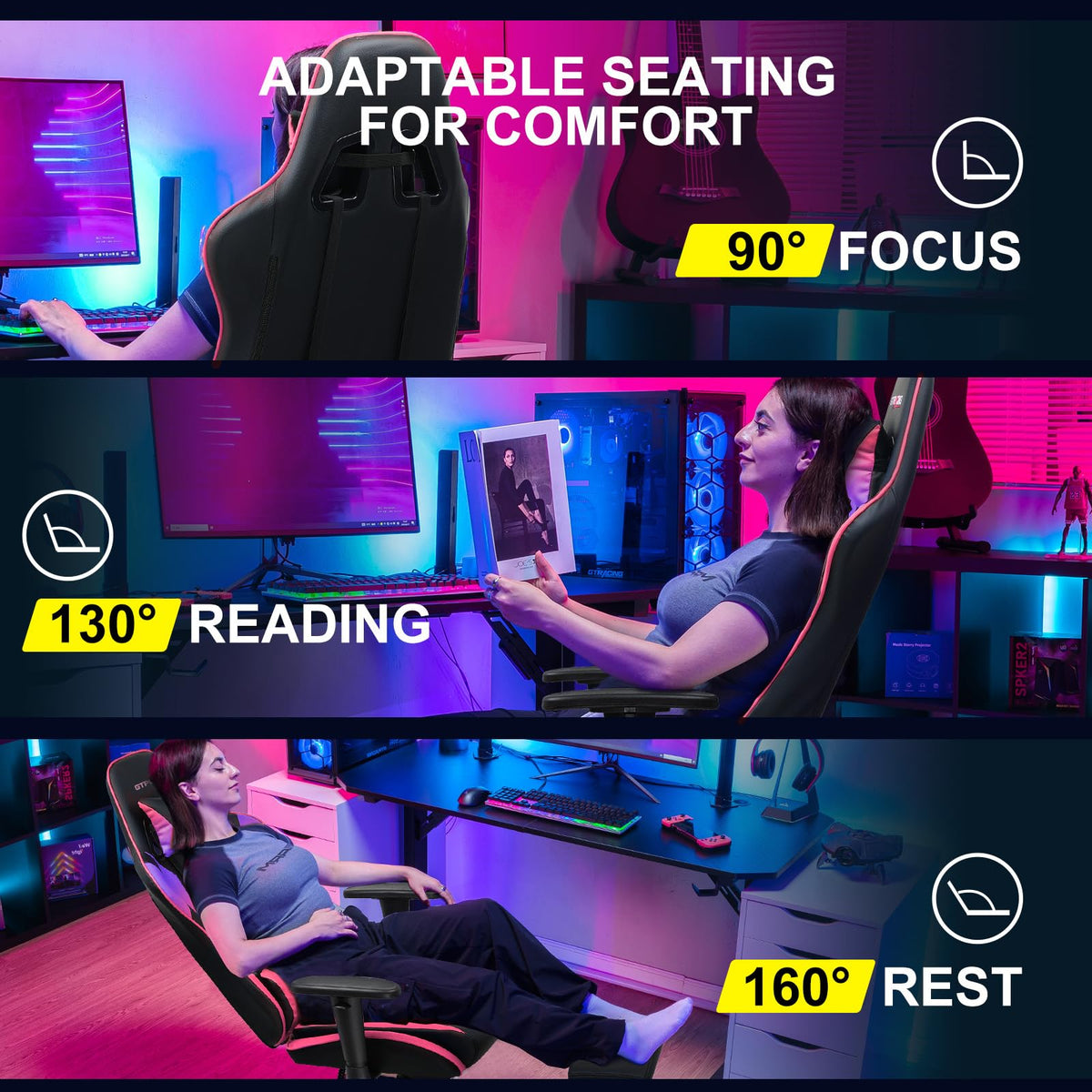 GTPLAYER Gaming Chair with Footrest, 3D Armrests & Lumbar Support – 8 Colors - Flex Gamingproduct_type