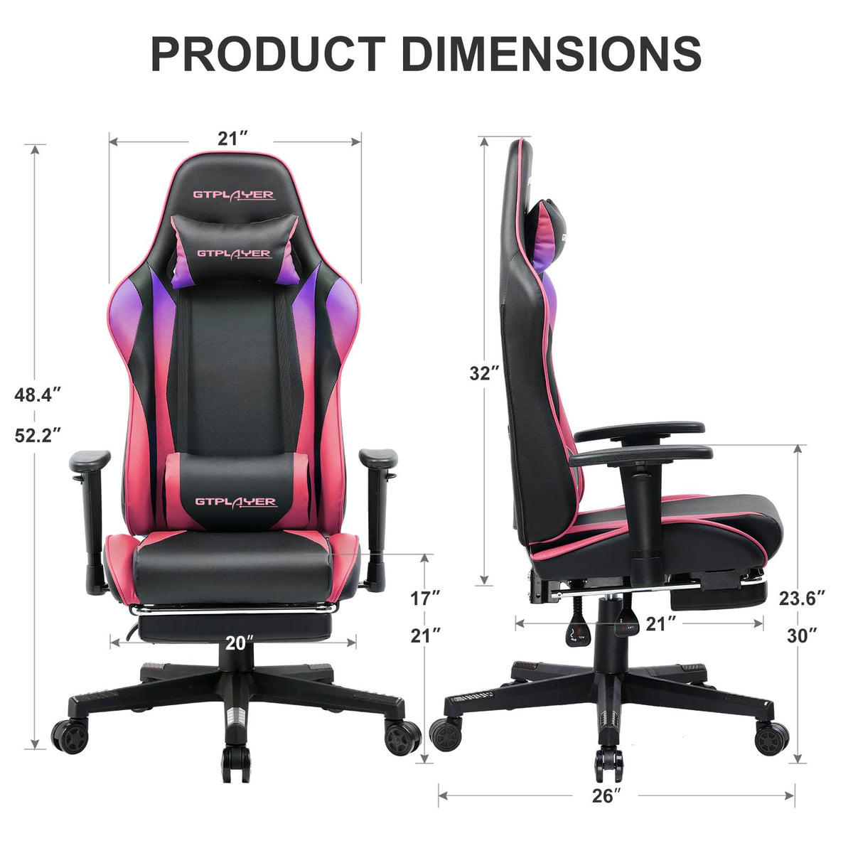 GTPLAYER Gaming Chair with Footrest, 3D Armrests & Lumbar Support – 8 Colors - Flex Gamingproduct_type