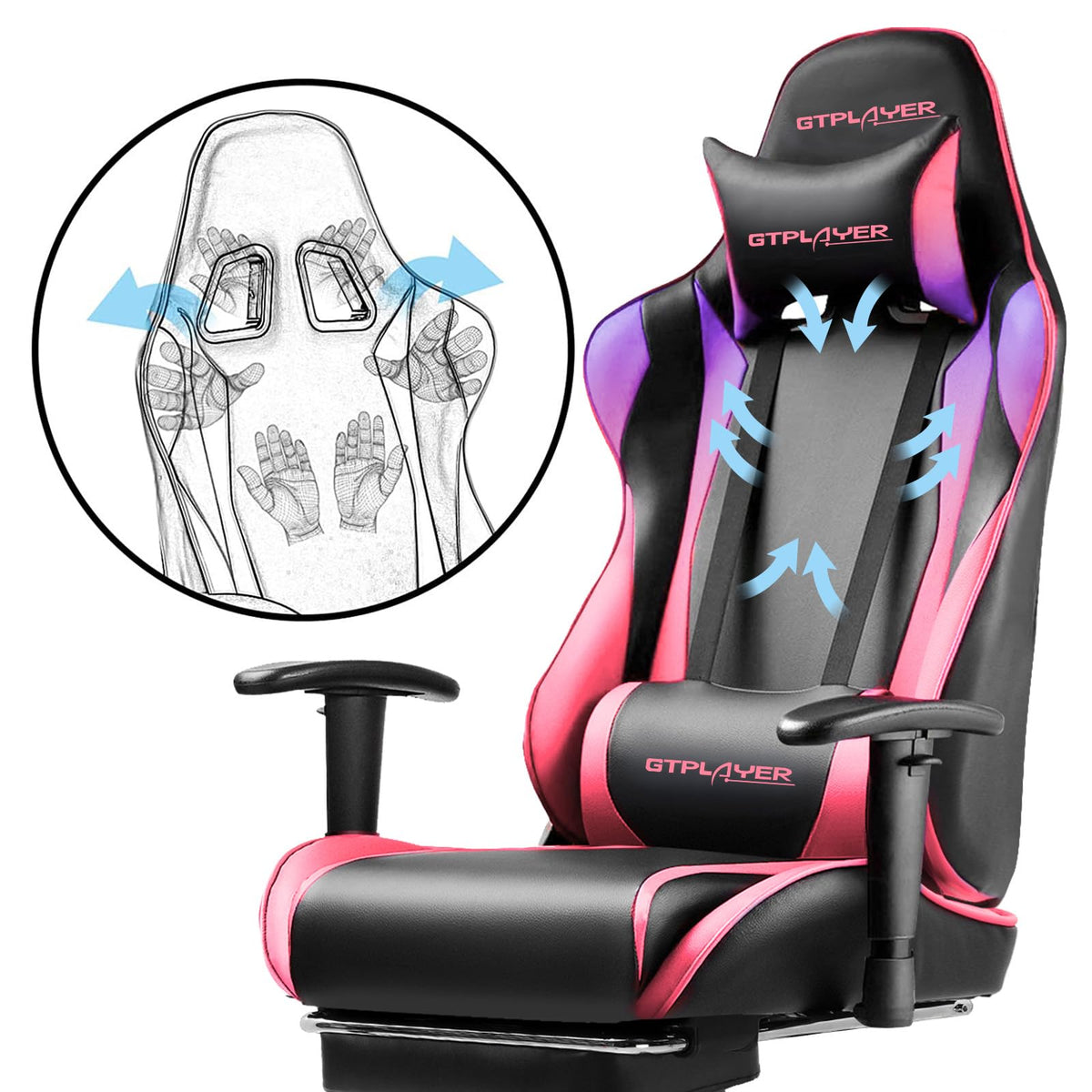 GTPLAYER Gaming Chair with Footrest, 3D Armrests & Lumbar Support – 8 Colors - Flex Gamingproduct_type