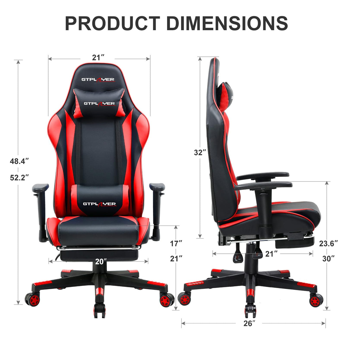 GTPLAYER Gaming Chair with Footrest, 3D Armrests & Lumbar Support – 8 Colors - Flex Gamingproduct_type