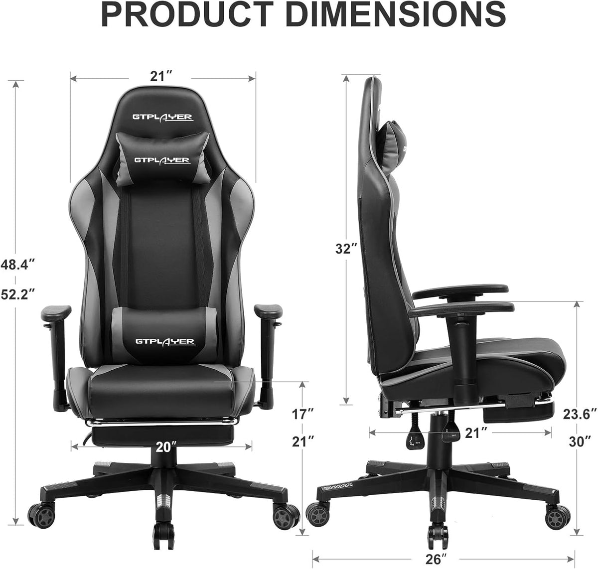 GTPLAYER Gaming Chair with Footrest, 3D Armrests & Lumbar Support – 8 Colors - Flex Gamingproduct_type