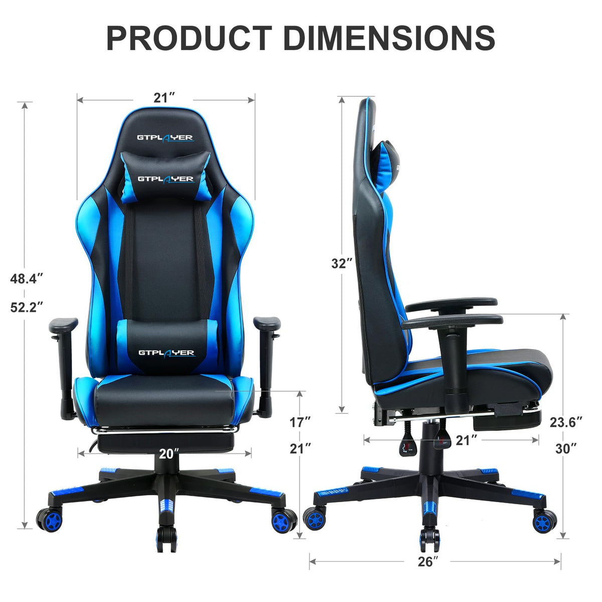 GTPLAYER Gaming Chair with Footrest, 3D Armrests & Lumbar Support – 8 Colors - Flex Gamingproduct_type