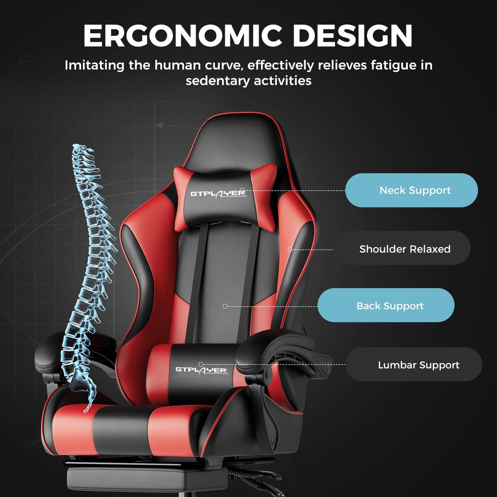 GTPLAYER Gaming Chair with Footrest & Lumbar Support, 300lb Capacity – 12 Colors - Flex Gamingproduct_type