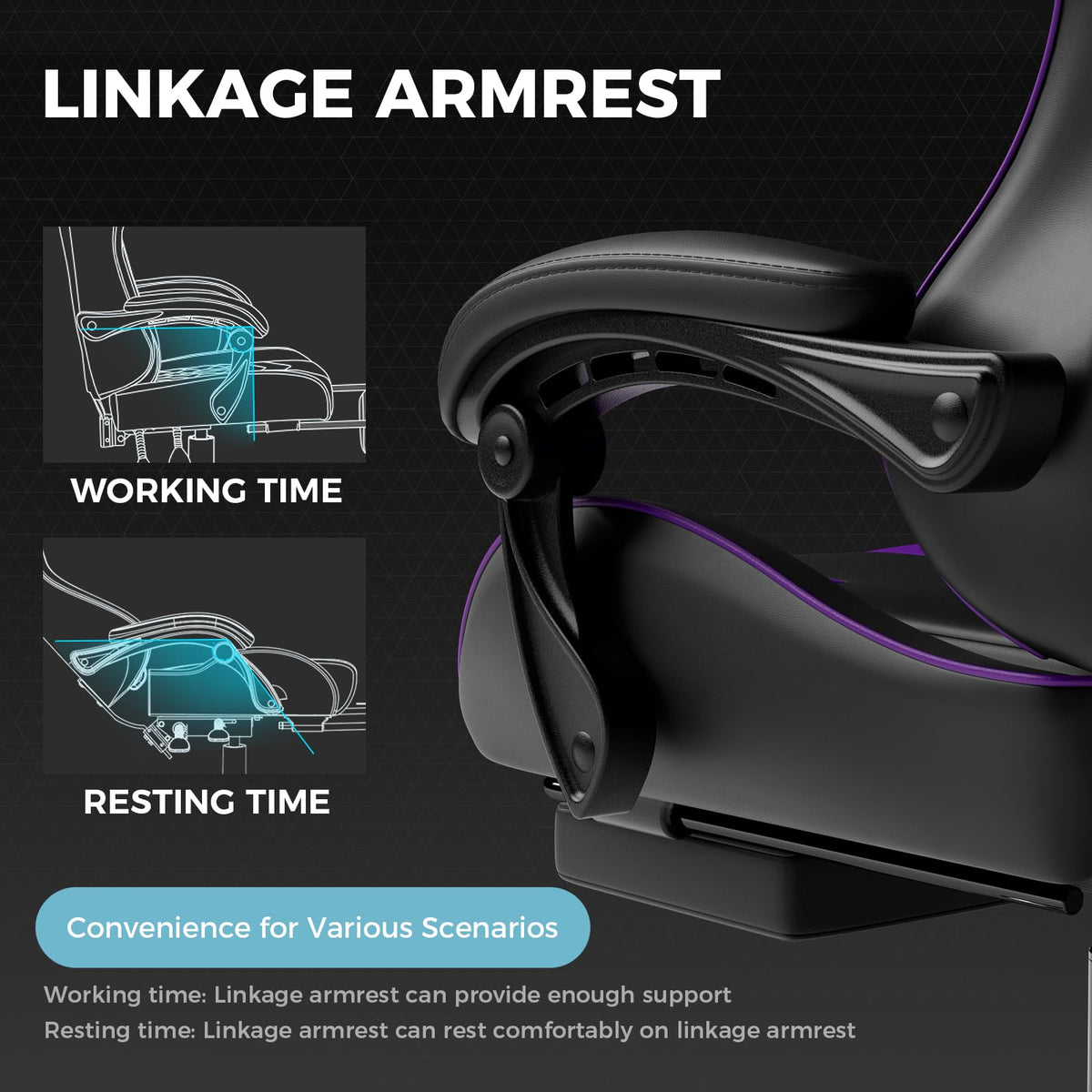 GTPLAYER Gaming Chair with Footrest & Lumbar Support, 300lb Capacity – 12 Colors - Flex Gamingproduct_type