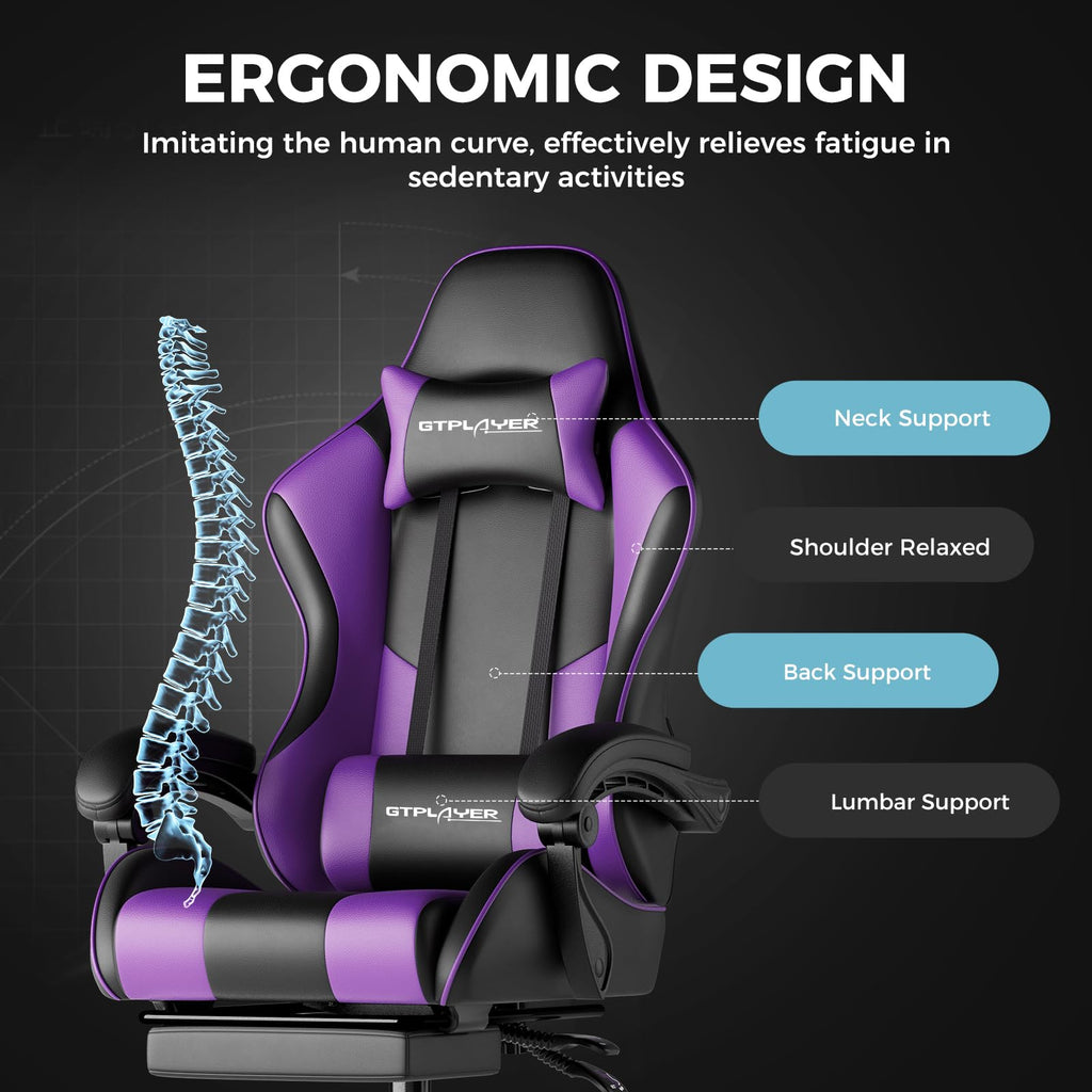 GTPLAYER Gaming Chair with Footrest & Lumbar Support, 300lb Capacity – 12 Colors - Flex Gamingproduct_type