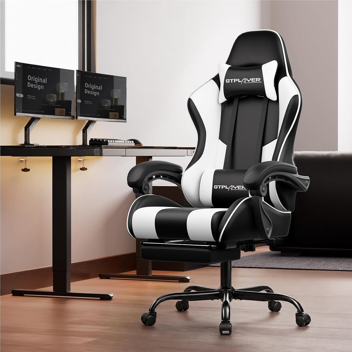GTPLAYER Gaming Chair with Footrest & Lumbar Support, 300lb Capacity – 12 Colors - Flex Gamingproduct_type
