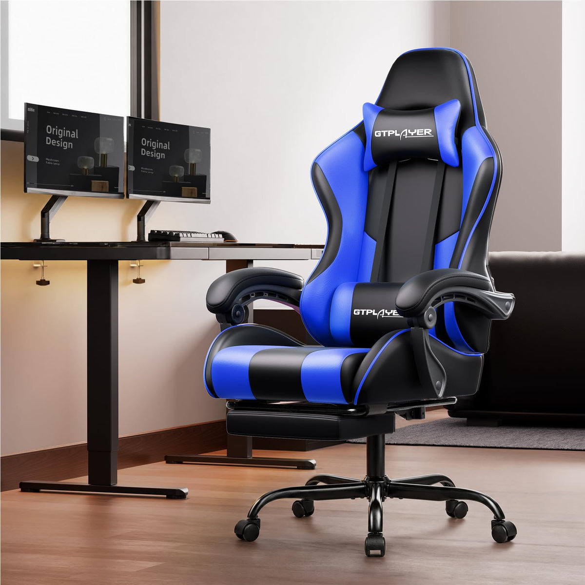 GTPLAYER Gaming Chair with Footrest & Lumbar Support, 300lb Capacity – 12 Colors - Flex Gamingproduct_type