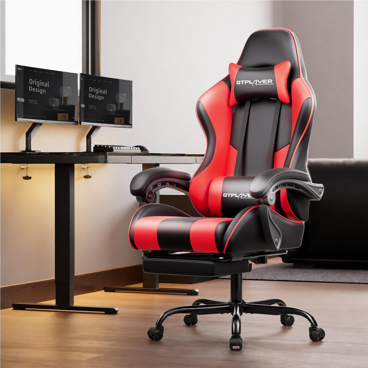 GTPLAYER Gaming Chair with Footrest & Lumbar Support, 300lb Capacity – 12 Colors - Flex Gamingproduct_type