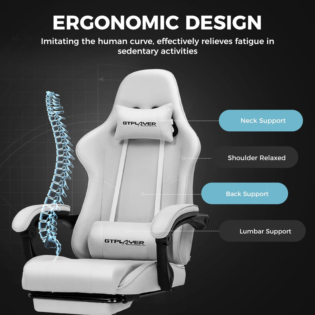GTPLAYER Gaming Chair with Footrest & Lumbar Support, 300lb Capacity – 12 Colors - Flex Gamingproduct_type