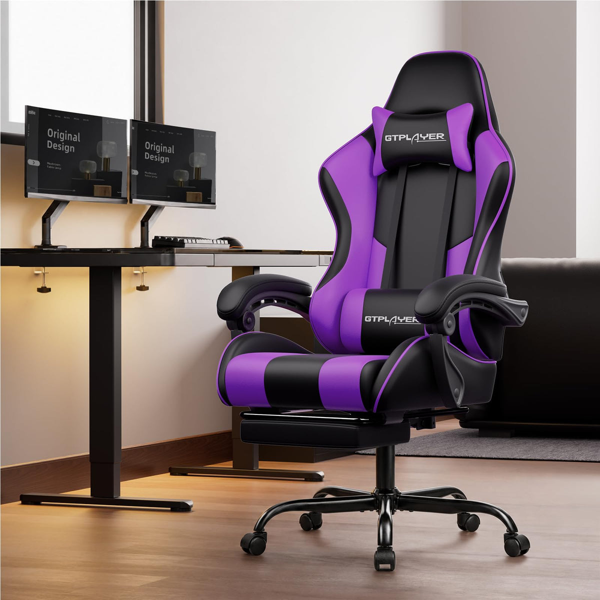 GTPLAYER Gaming Chair with Footrest & Lumbar Support, 300lb Capacity – 12 Colors - Flex Gamingproduct_type