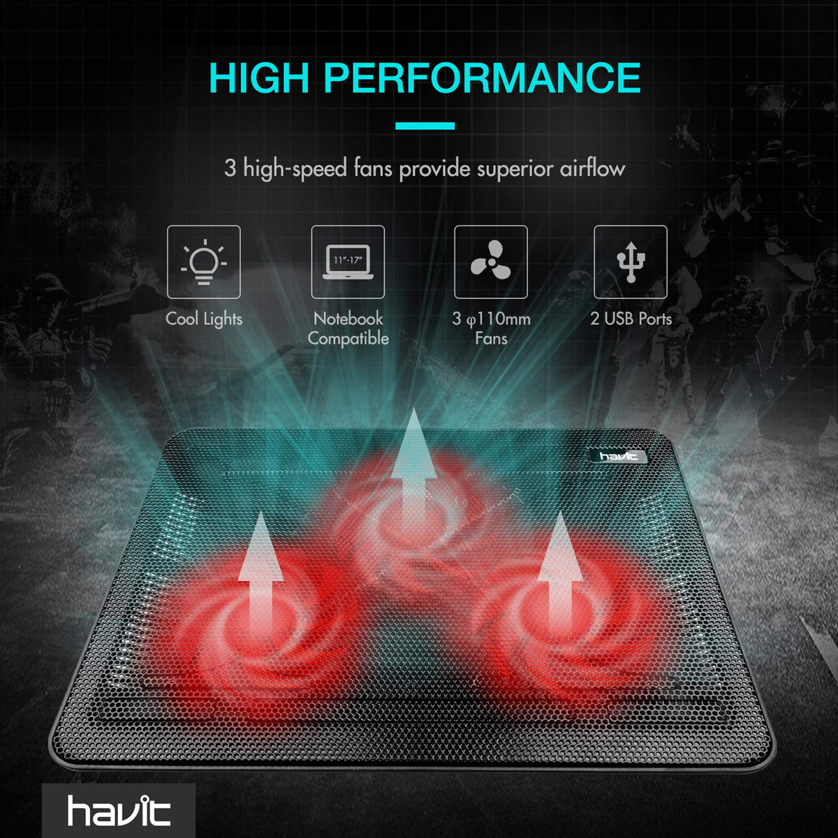 HAVIT HV-F2056 Laptop Cooling Pad 15.6–17 Inch – 3 Colors - Flex Gamingproduct_type