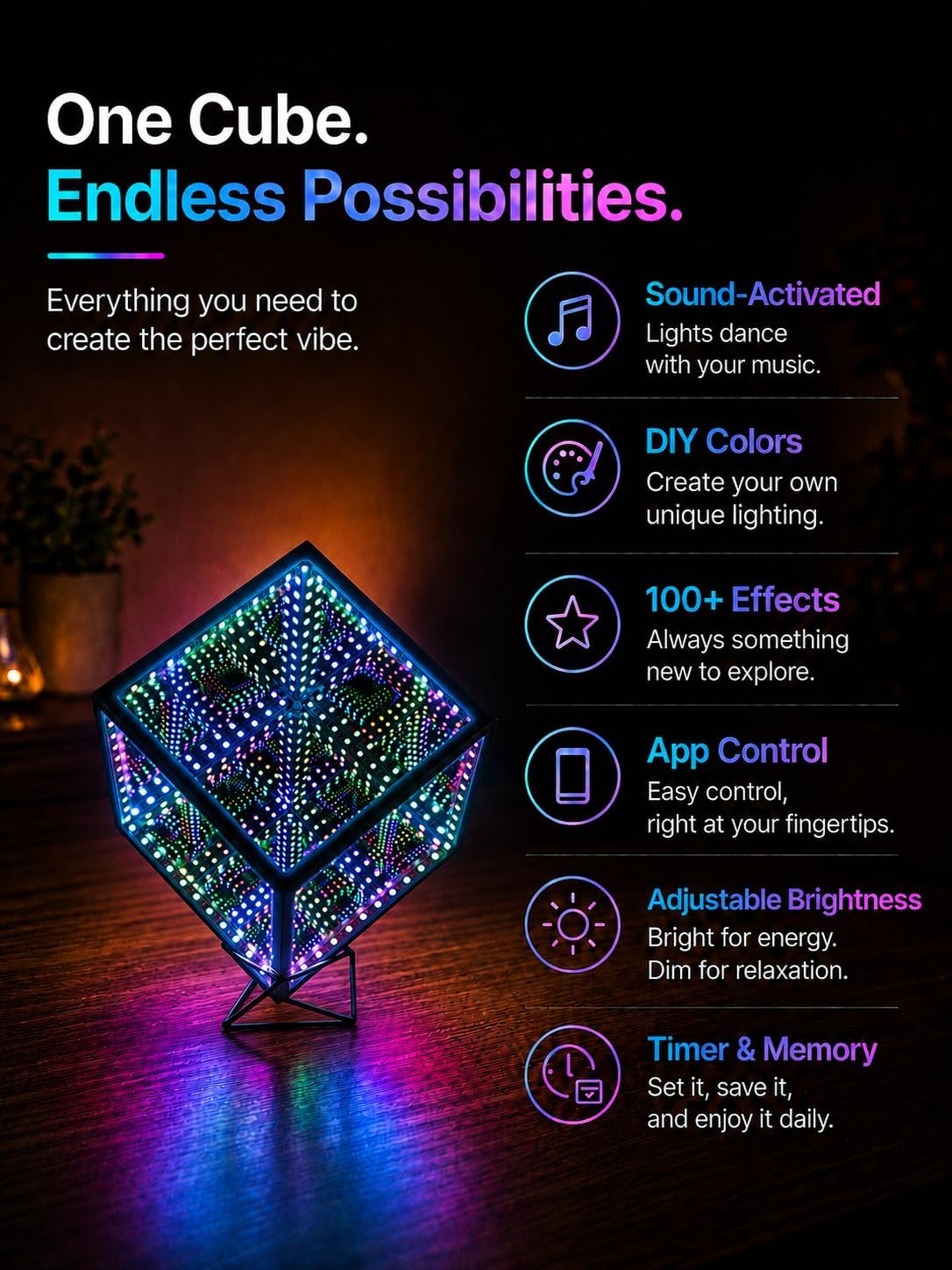 Heepulor Infinity Mirror Hyper Cube LED Lamp – 4 Sizes - Flex Gamingproduct_type