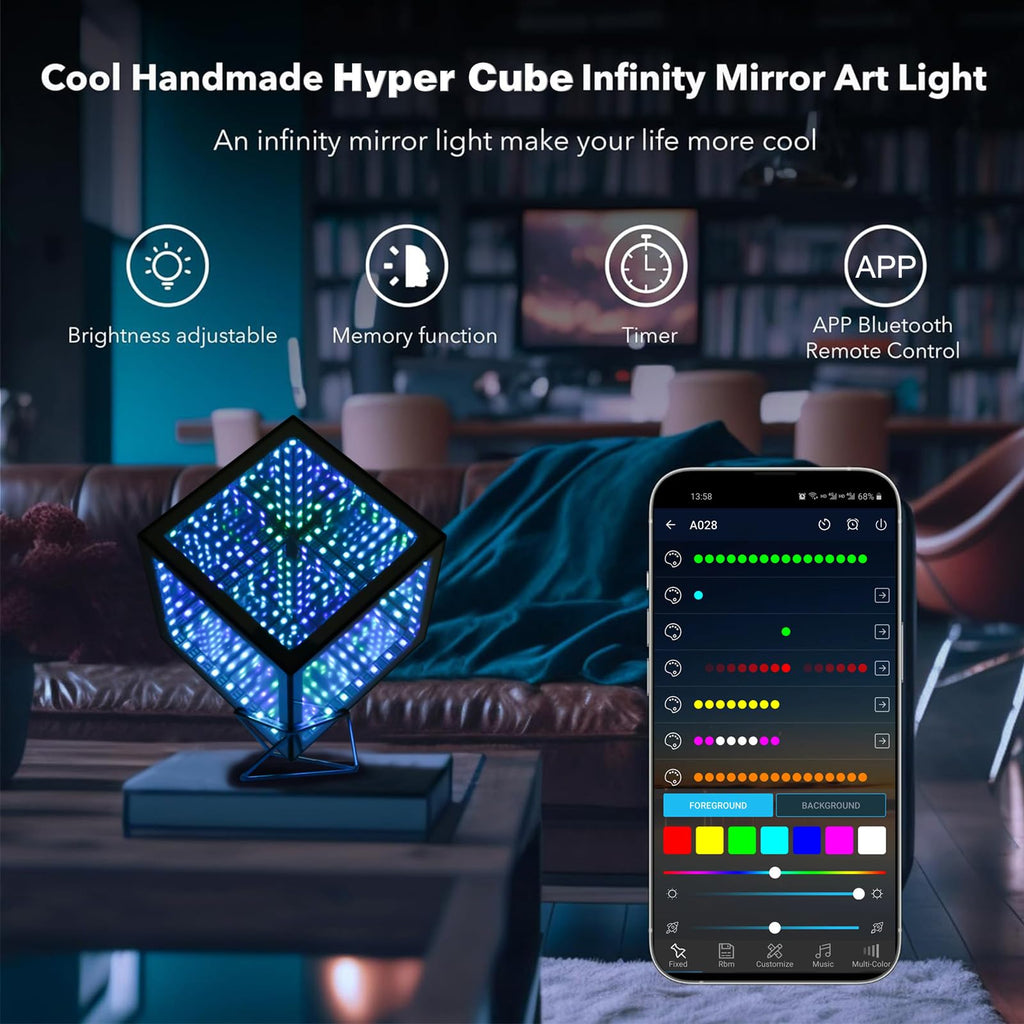 Heepulor Infinity Mirror Hyper Cube LED Lamp – 4 Sizes - Flex Gamingproduct_type