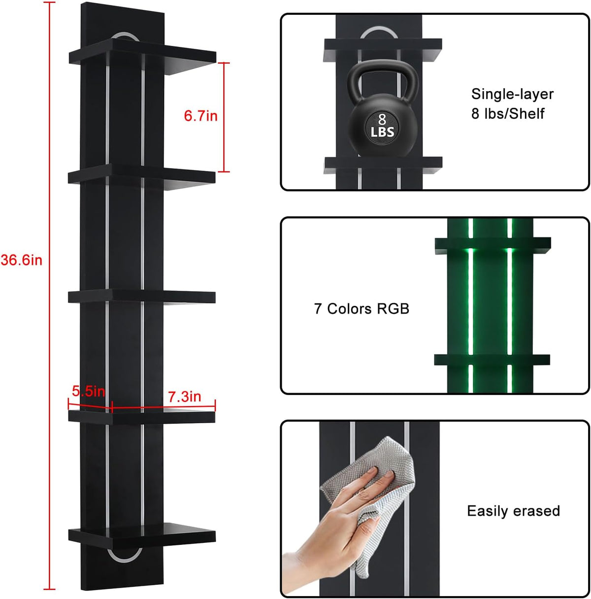 Homaterial 5-Tier Floating Shelves with RGB Lights – 2 Colors - Flex Gamingproduct_type