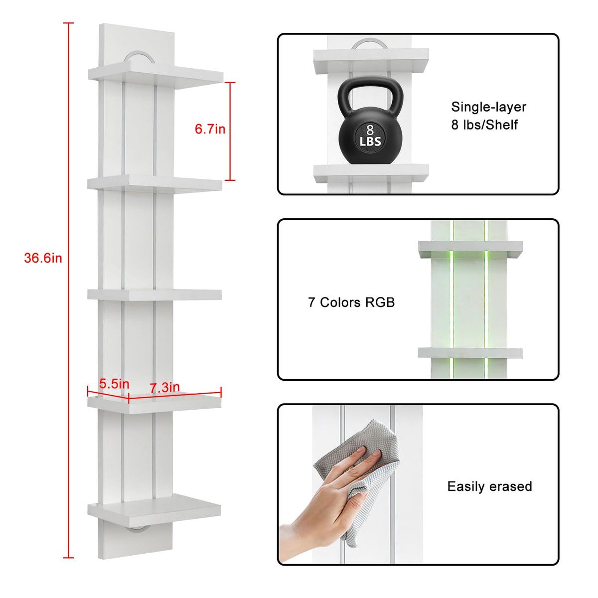 Homaterial 5-Tier Floating Shelves with RGB Lights – 2 Colors - Flex Gamingproduct_type