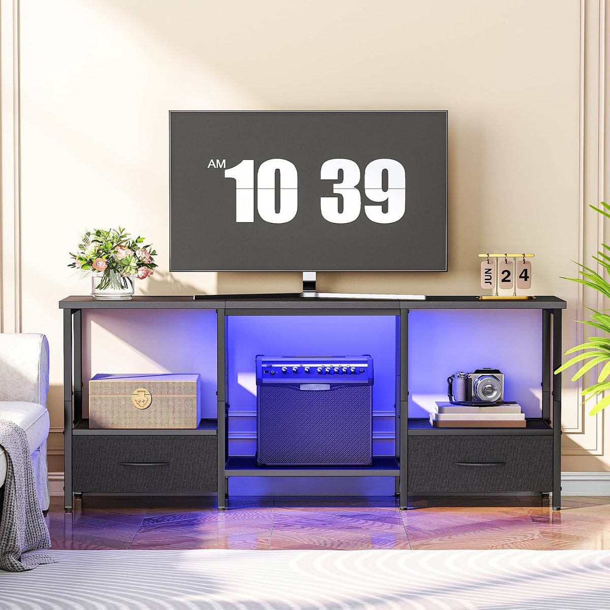 HOOBRO LED TV Stand with Drawers & Mesh Shelf, Fits 55" TV – 2 Colors - Flex Gamingproduct_type