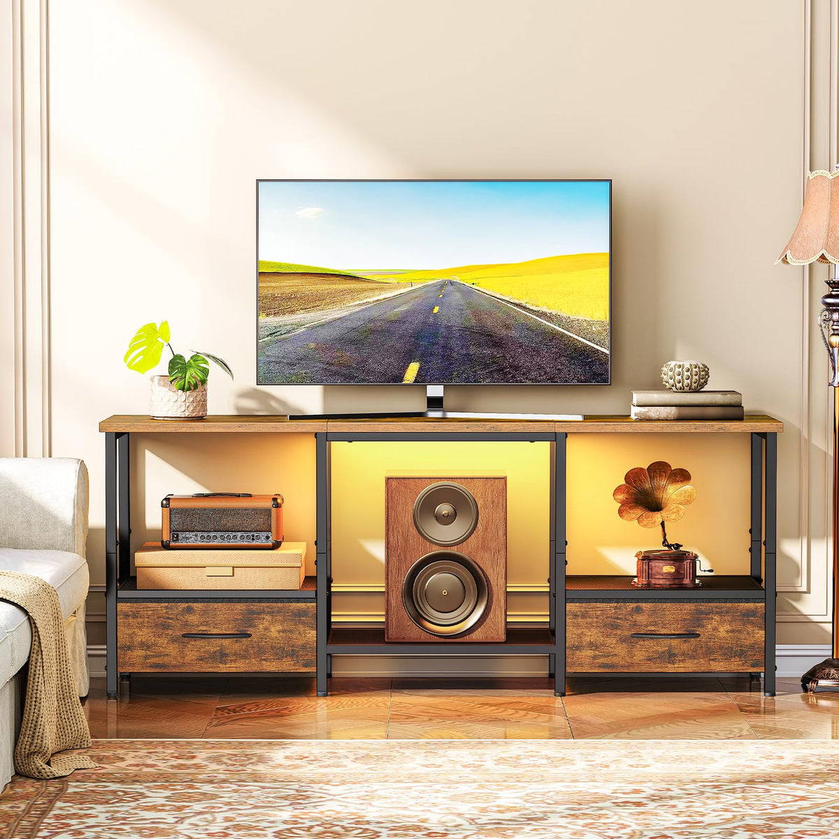 HOOBRO LED TV Stand with Drawers & Mesh Shelf, Fits 55" TV – 2 Colors - Flex Gamingproduct_type