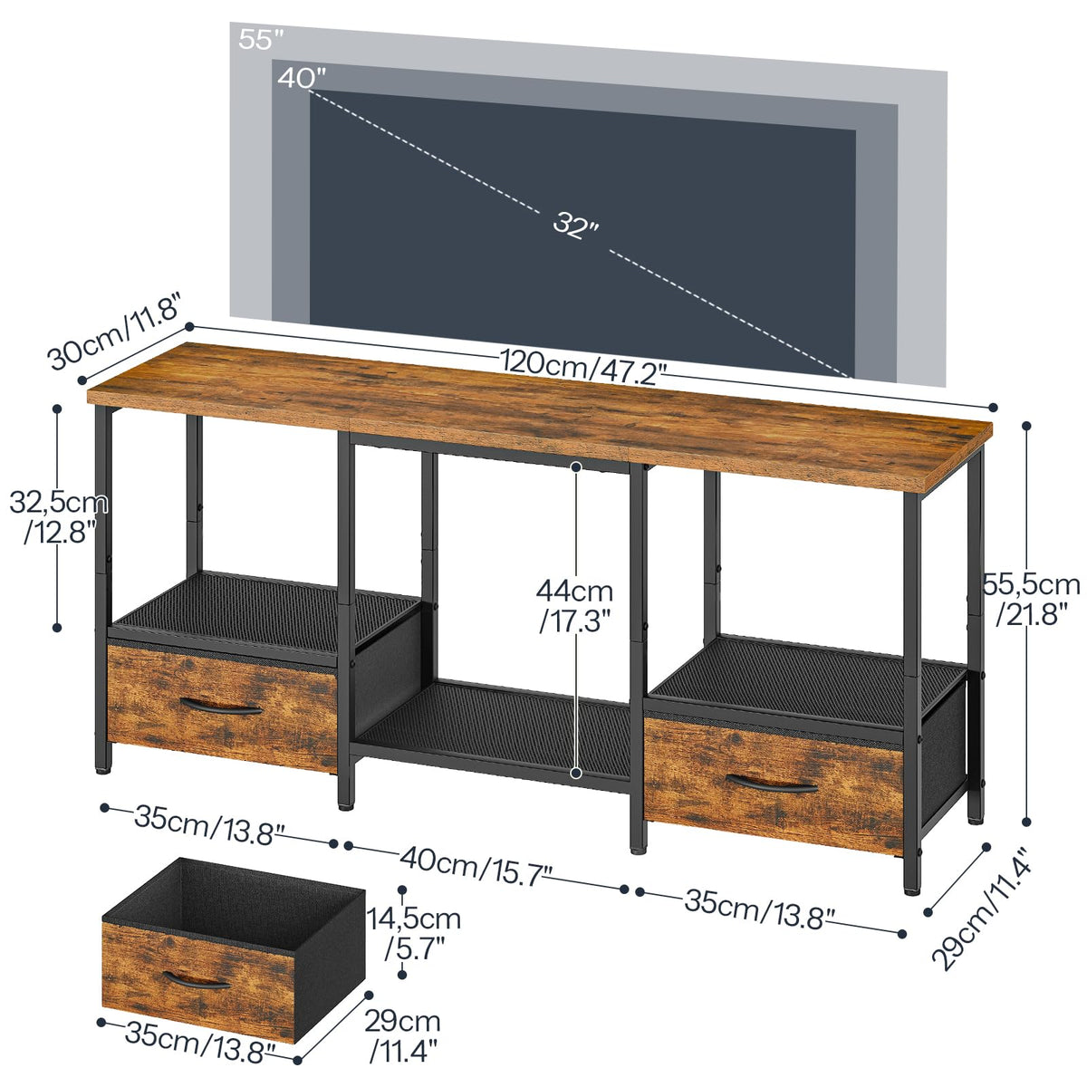 HOOBRO LED TV Stand with Drawers & Mesh Shelf, Fits 55" TV – 2 Colors - Flex Gamingproduct_type