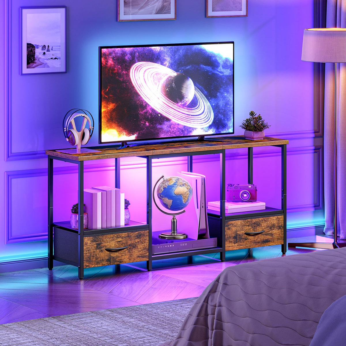 HOOBRO LED TV Stand with Drawers & Mesh Shelf, Fits 55" TV – 2 Colors - Flex Gamingproduct_type