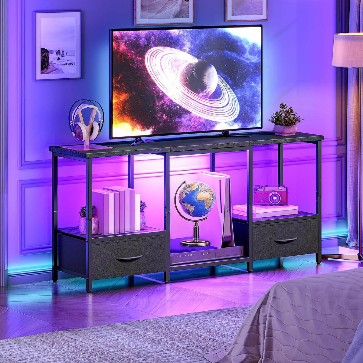 HOOBRO LED TV Stand with Drawers & Mesh Shelf, Fits 55" TV – 2 Colors - Flex Gamingproduct_type